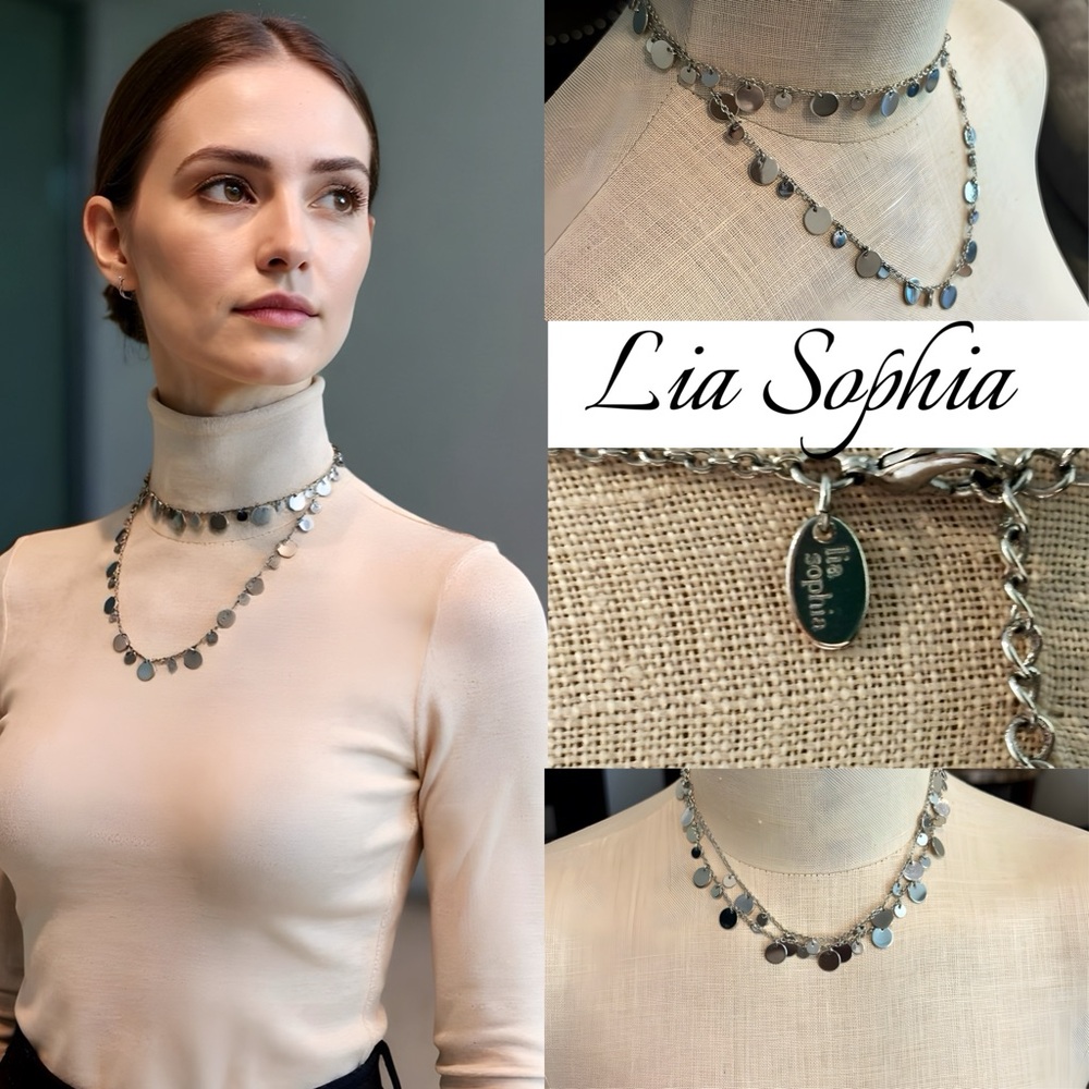 Lia Sophia Silver Disc Necklace NWOT